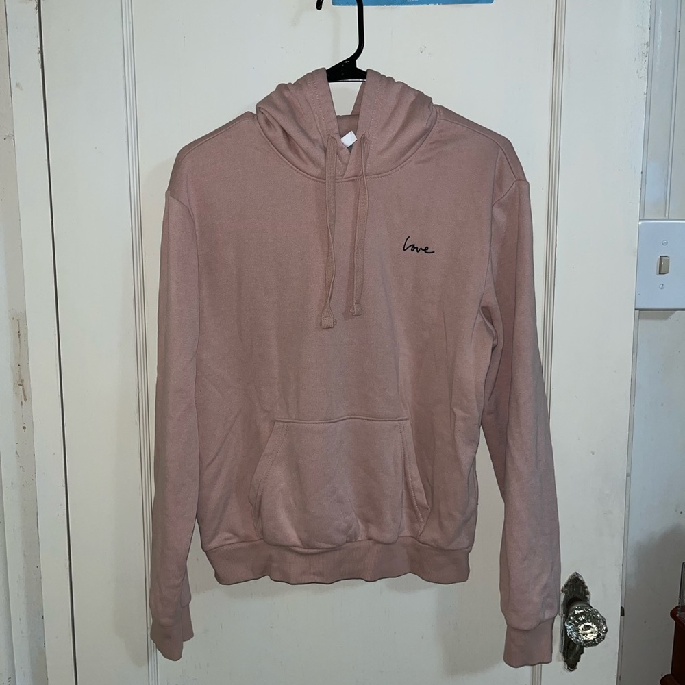 Pink basic “love” hoodie.